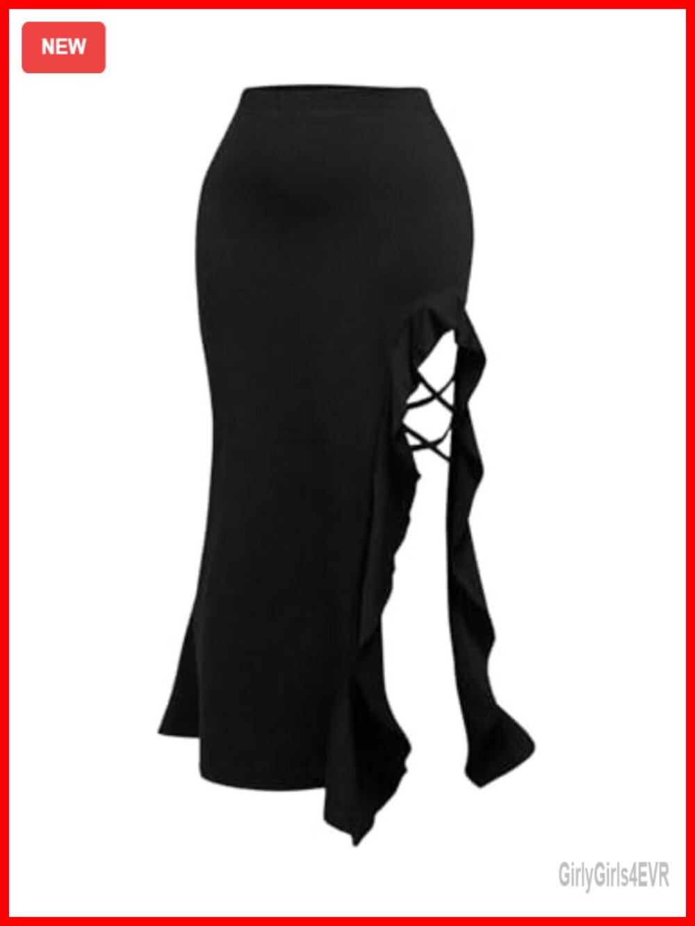Women's Plus Size High Slit Ruffle Long Skirt Elastic Waist